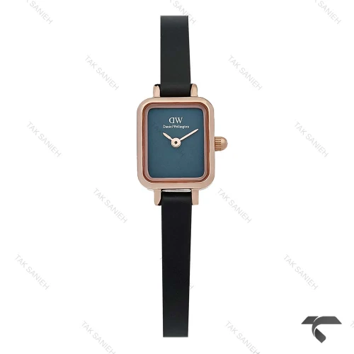 ساعت DW مینی مستطیلی رزگلد صفحه سرمه ای مهندسی بند چرم DW-10702-L