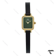 ساعت دنیل ولینگتون مینی کوادرو طلایی صفحه سبز مهندسی بند چرم DW-10705-L