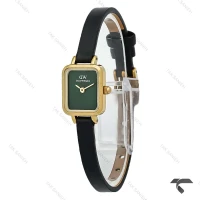 ساعت دنیل ولینگتون مینی کوادرو طلایی صفحه سبز مهندسی بند چرم DW-10705-L