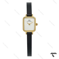 ساعت دنیل ولینگتون مینی کوادرو طلایی صفحه سفید مهندسی بند چرم DW-10706-L