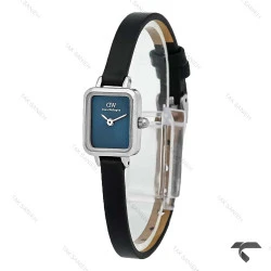 ساعت مینی مستطیلی DW سیلور صفحه سرمه ای مهندسی چرمی DW-10707-L