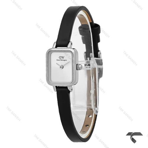 ساعت DW مستطیلی مینی سیلور صفحه سفید مهندسی بند چرمی DW-10708-L