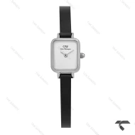 ساعت DW مستطیلی مینی سیلور صفحه سفید مهندسی بند چرمی DW-10708-L