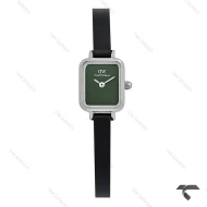 ساعت DW مستطیلی مینی سیلور صفحه سبز مهندسی بند چرمی DW-10708-L