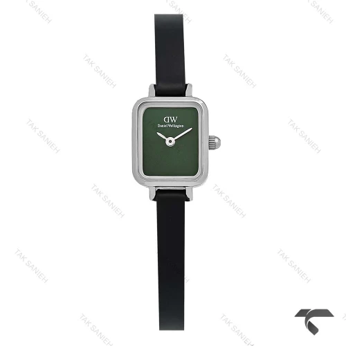 ساعت DW مینی مستطیلی نقره ای صفحه سبز مهندسی چرمی DW-10709-L