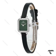 ساعت DW مستطیلی مینی سیلور صفحه سبز مهندسی بند چرمی DW-10708-L