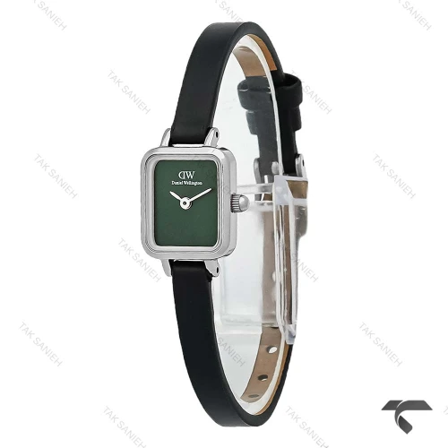 ساعت DW مینی مستطیلی نقره ای صفحه سبز مهندسی چرمی DW-10709-L