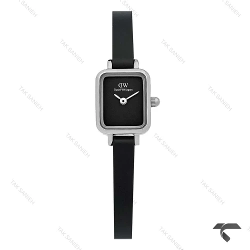 ساعت دنیل ولینگتون مینی مستطیل سیلور صفحه مشکی مهندسی بند چرم DW-10710-L