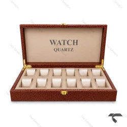 جعبه ساعت مچی 12 تایی چرمی عسلی Watches-Box-12-10774-U