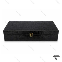 جعبه چرمی طرحدار 6 تایی ساعت مچی مشکی Watches-Box-6-10771-U