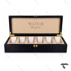 جعبه چرمی طرحدار 6 تایی ساعت مچی مشکی Watches-Box-6-10771-U