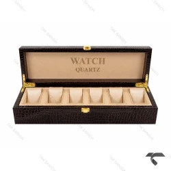 جعبه 6 تایی چرمی ساعت مچی قهوه ای سوخته Watches-Box-6-10772-U