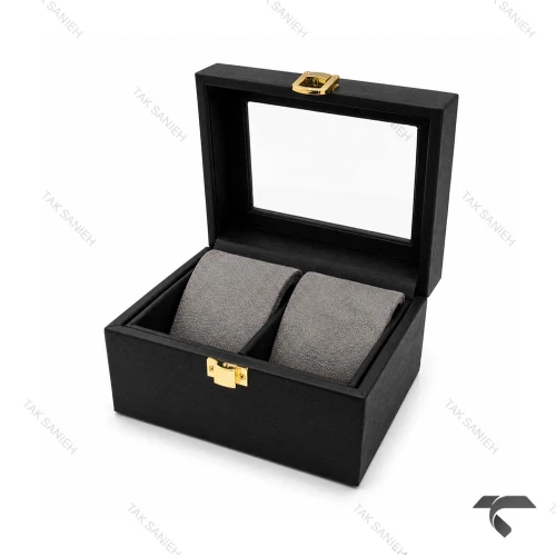 جعبه ساعت ست مشکی طوسی چرمی Watches-Box-Set-10779-S
