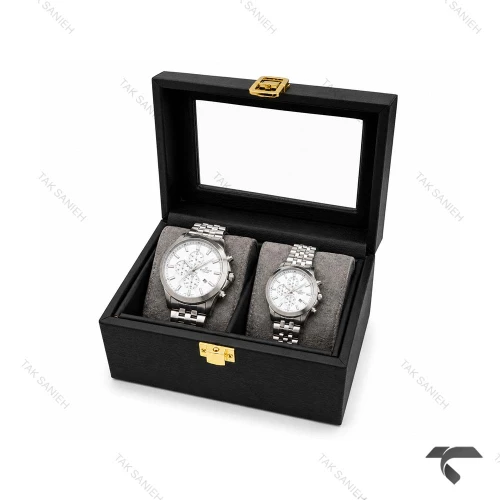 جعبه ساعت ست مشکی طوسی چرمی Watches-Box-Set-10779-S