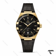 ساعت مچی امگا کانسلیشن مردانه طلایی مشکی بند چرم Omega-10766-G