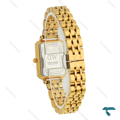 ساعت DW زنانه مستطیلی طلایی صفحه سفید ایندکس رومی DW-8754-L