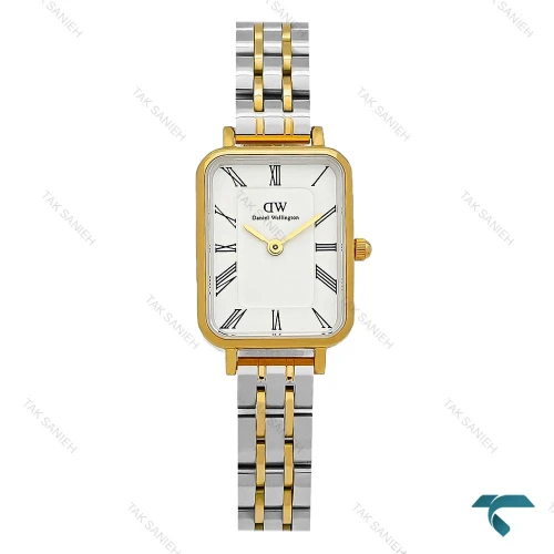 ساعت DW زنانه مستطیلی دورنگ طلایی ایندکس یونانی DW-5628-L