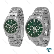 ست ساعت انزو EC-3122 سه موتوره کورنوگراف سیلور صفحه سبز Enzo-8789-S