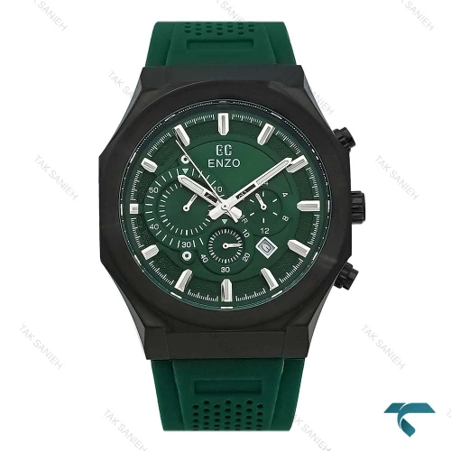 ساعت انزو EC-3120 مردانه اورجینال سه موتوره مشکی بند رابر سبز Enzo-8795-G