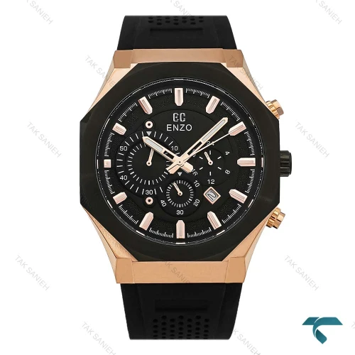 ساعت مردانه انزو EC-3120 سه موتوره کرنوگراف رزگلد بند رابر مشکی Enzo-8798-G