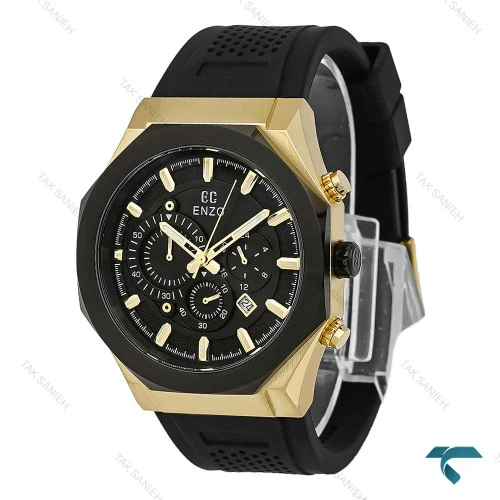 ساعت انزو EC-3120 مردانه سه موتوره کرنوگراف طلایی مشکی بند رابر Enzo-8799-G