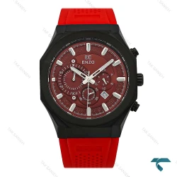 ساعت انزو مردانه EC-3120 اورجینال کورنوگراف مشکی بند رابر قرمز Enzo-8801-G