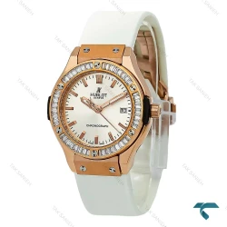 ساعت هابلوت زنانه رزگلد دورنگین بند رابر سفید Hublot-8803-L