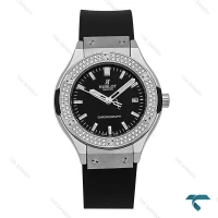 ساعت هابلوت زنانه مشکی قاب سیلور دو ردیف نگین Hublot-8804-L