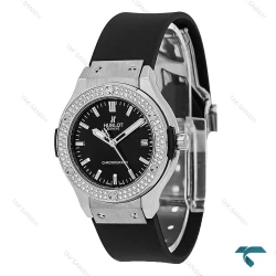 ساعت هابلوت زنانه مشکی قاب سیلور دو ردیف نگین Hublot-8804-L