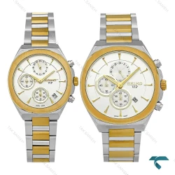 ست ساعت سیکو Vip سه موتوره دورنگ طلایی صفحه سفید Seiko-8817-S