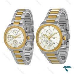 ست ساعت سیکو Vip سه موتوره دورنگ طلایی صفحه سفید Seiko-8817-S