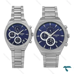 ساعت ست سیکو VIP سه موتوره استیل صفحه سرمه ای Seiko-8819-S