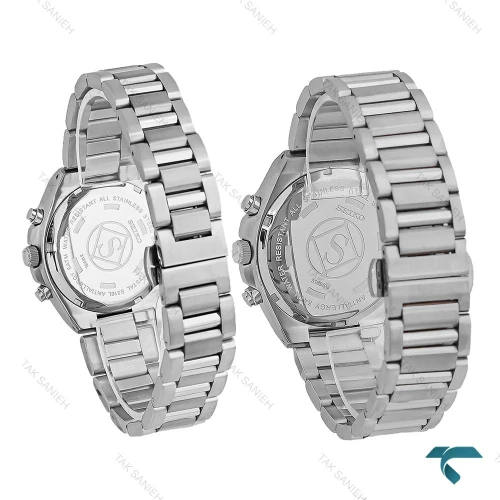 ساعت ست سیکو VIP سه موتوره استیل صفحه سرمه ای Seiko-8819-S
