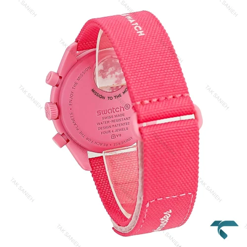 ساعت امگا سواچ ماموریت به ماه صورتی بند برزنت Swatch-8832-U