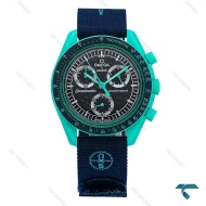 ساعت امگا سواچ ماموریت به زمین سرمه ای قاب تیفانی بند برزنتی Swatch-8843-U