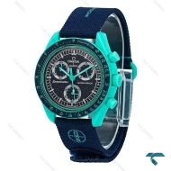 ساعت امگا سواچ ماموریت به زمین سرمه ای قاب تیفانی بند برزنتی Swatch-8843-U