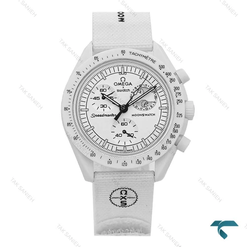 ساعت مچی امگا سواچ ماموریت به ماه سفید بند برزنتی Swatch-8845-U
