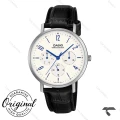 ساعت مردانه کاسیو MTP-VT06L-7B سه موتوره مشکی صفحه سفید بند چرم Casio-10793-G