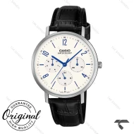 ساعت مردانه کاسیو MTP-VT06L-7B سه موتوره مشکی صفحه سفید بند چرم Casio-10793-G