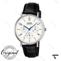 ساعت مردانه کاسیو MTP-VT06L-7B سه موتوره مشکی صفحه سفید بند چرم Casio-10793-G