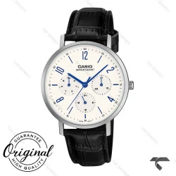 ساعت مردانه کاسیو MTP-VT06L-7B سه موتوره مشکی صفحه سفید بند چرم Casio-10793-G
