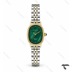 ساعت الگانس امپریال زنانه دورنگ طلایی صفحه بیضی سبز Elegance-10797-L
