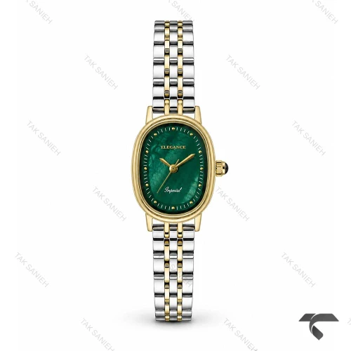 ساعت الگانس امپریال زنانه دورنگ طلایی صفحه بیضی سبز Elegance-10797-L