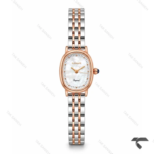ساعت الگانس زنانه امپریال دورنگ رزگلد صفحه صدف بیضی Elegance-10799-L