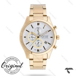ساعت مچی مردانه کرست 6218-3 فول دیت طلایی صفحه سفید Crest-10807-G