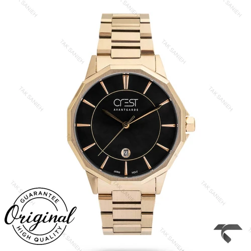 ساعت مردانه کرست 6244-1 طلایی صفحه مشکی تقویم دار Crest-10850-G