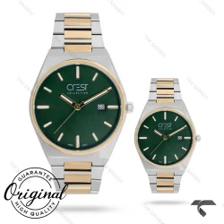 ساعت کرست ست 6287-2 دورنگ طلایی صفحه سبز Crest-11280-S