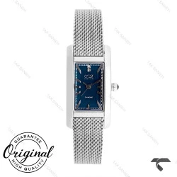 ساعت کرست زنانه 6337-5 مستطیلی صفحه سرمه ای بند حصیری Crest-11159-L