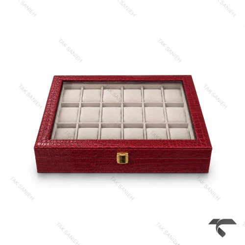 جعبه 18 تایی ساعت مچی چرمی قرمز Watches-Box-18-11421-U