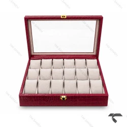 جعبه 18 تایی ساعت مچی چرمی قرمز Watches-Box-18-11421-U
